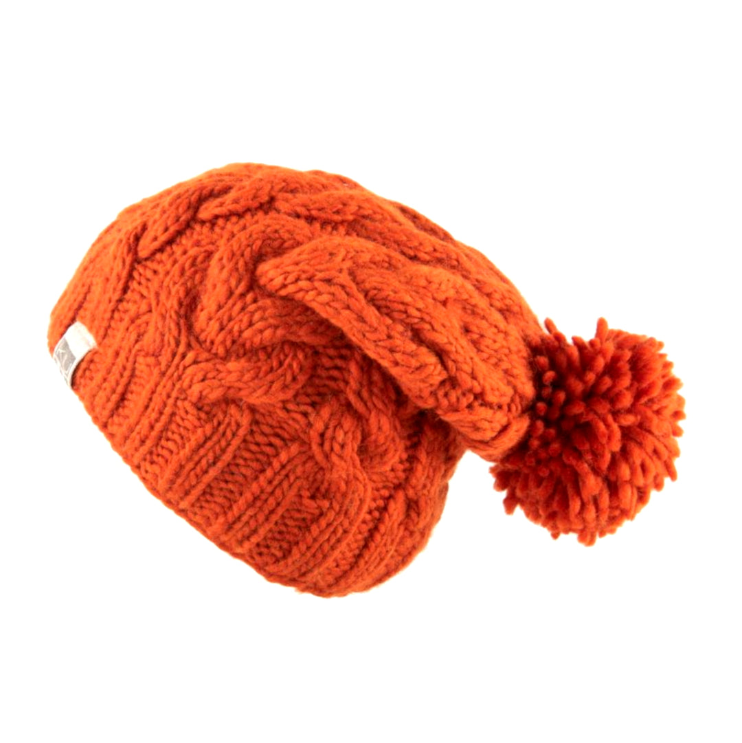 Kusan Cable Knit Floppy Bobble Beanie Hat Orange (PK1128)