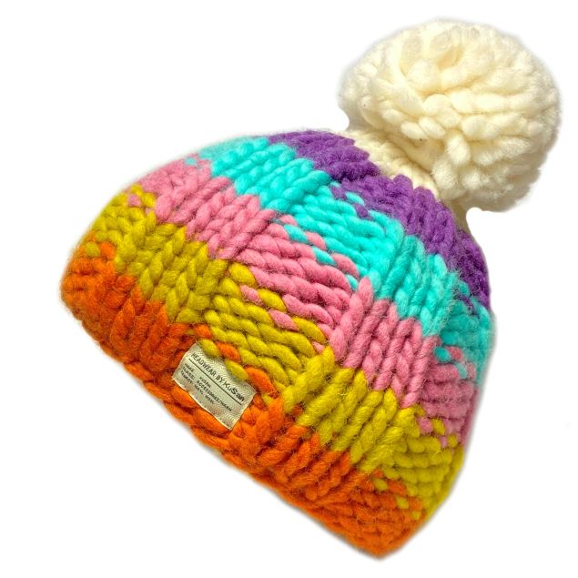 Kusan Moss Yarn Bobble Hat Orange Rainbow (PK1934)