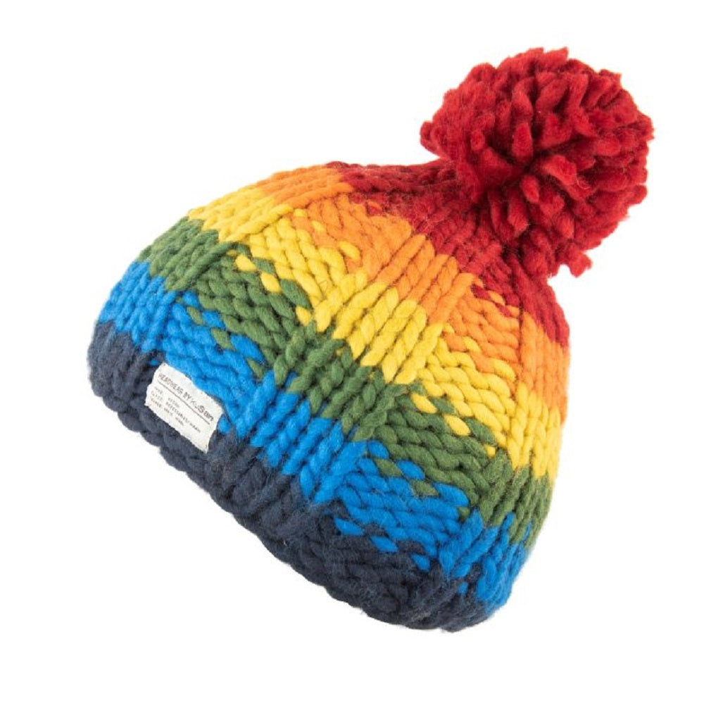 Kusan Moss Yarn Bobble Hat Red Rainbow
