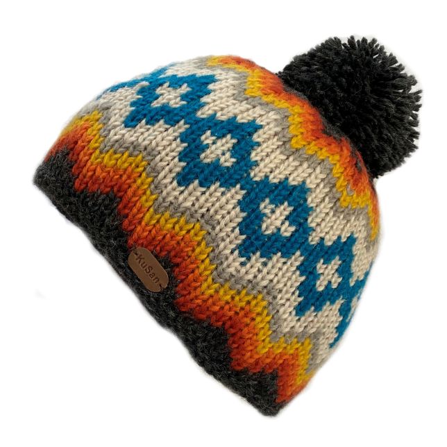 Kusan Wool Multi-Colour Bobble Beanie Hat Grey/Orange (PK2002)