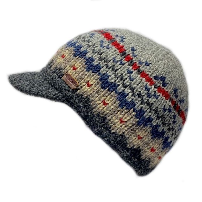 Kusan Peaked Beanie Cap Charcoal/Red