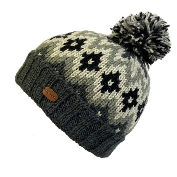 Kusan Turn Up Wool Bobble Hat Charcoal (PK2201)