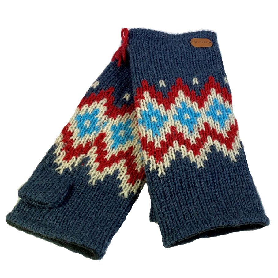 Kusan Fingerless Gloves / Handwarmers 100% Wool Navy (PK2201)
