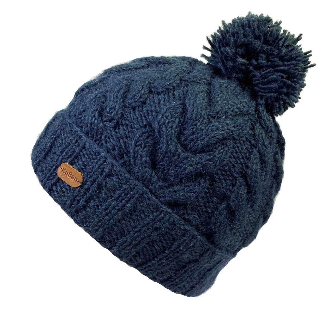Kusan Cable Knit Bobble Hat Navy