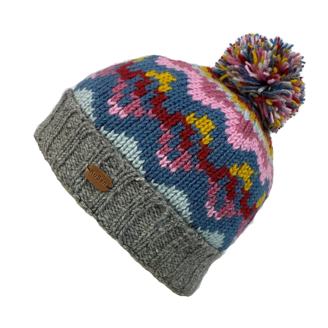 Kusan Wool Bobble Hat Grey/Pink (PK2256)