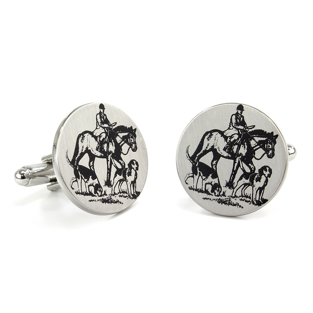 Hunting Scene Printed Round Cufflinks