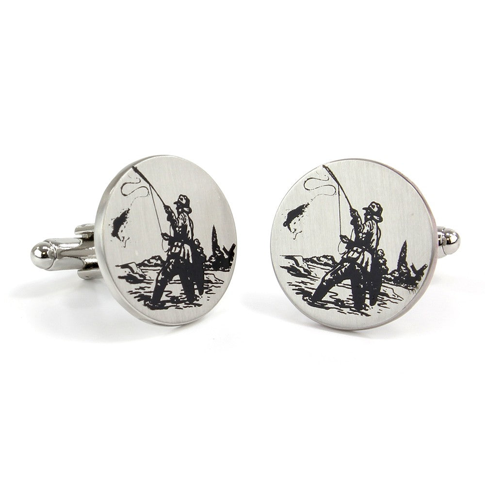Fishing Scene Printed Round Cufflinks