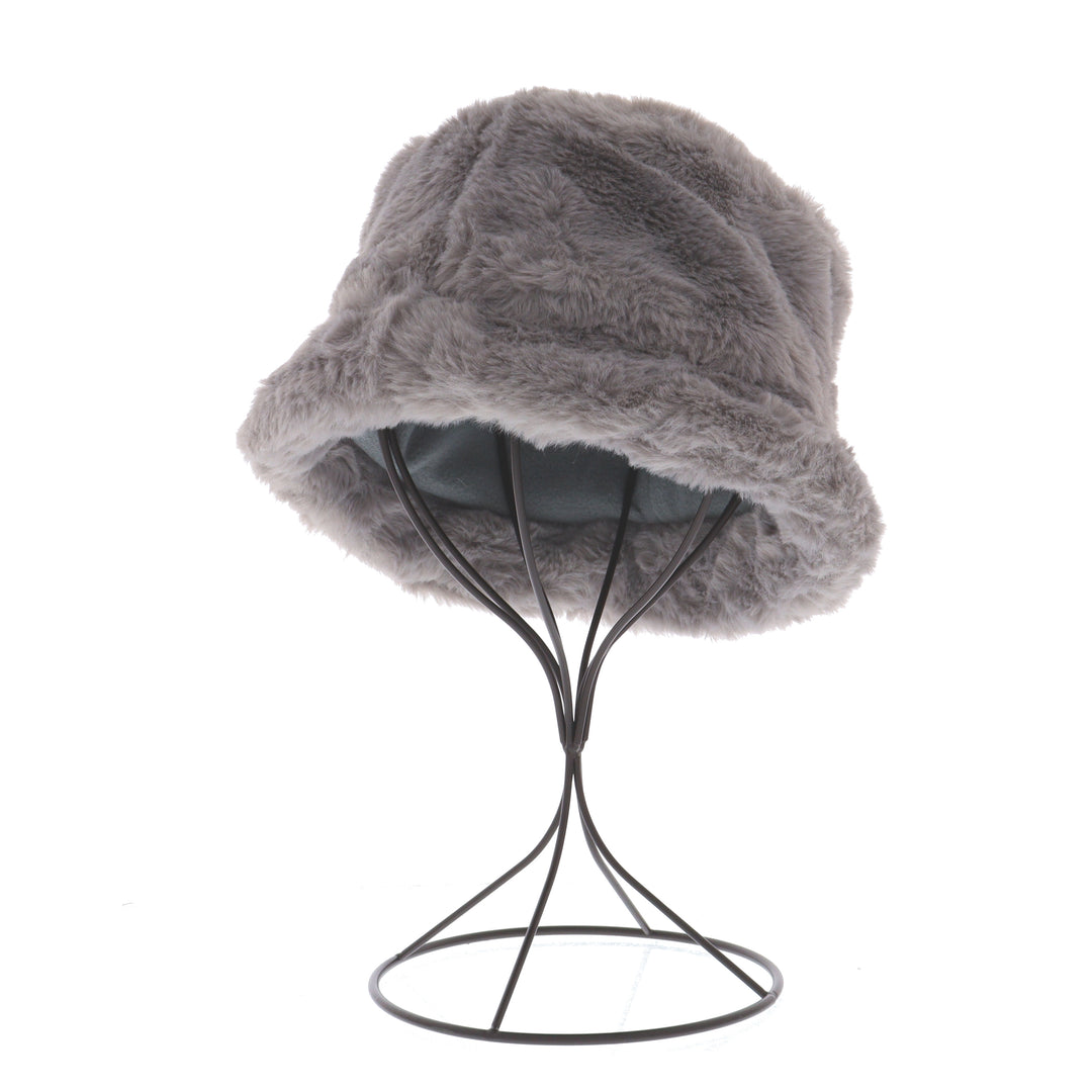 Women's Winter Faux Fur Soft Fluffy Plush Bucket Hat Grey