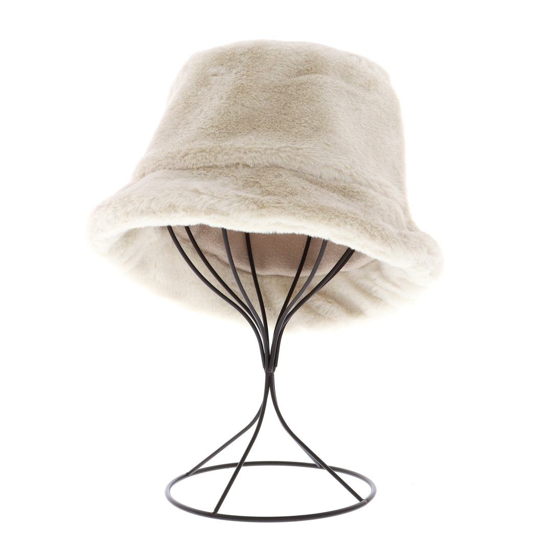 Women's Winter Faux Fur Soft Fluffy Plush Bucket Hat Cream