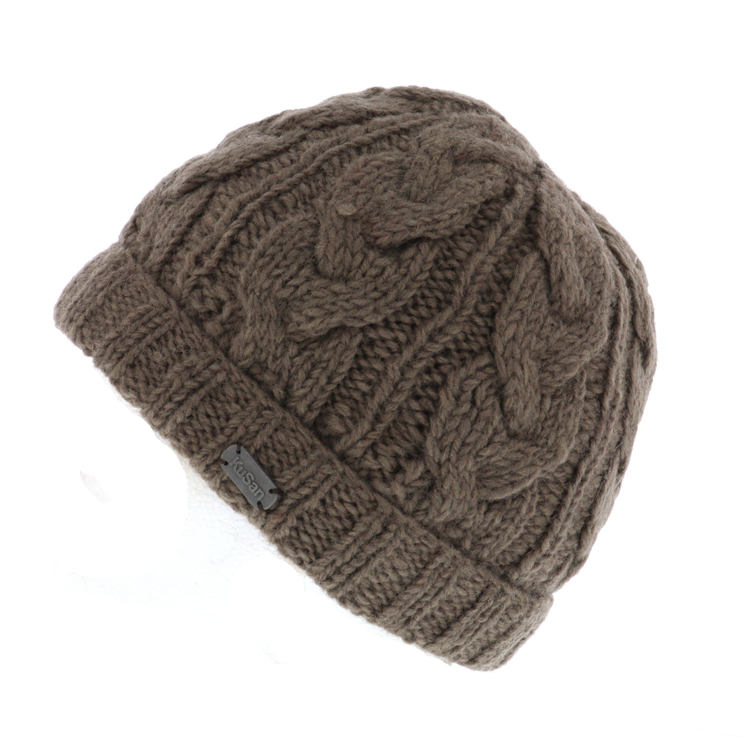 Kusan Cable Knit Turn-Up Beanie Hat Taupe (PK1528)