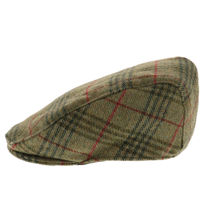 Dents Fonthill Wool Check Flat Cap - Sage