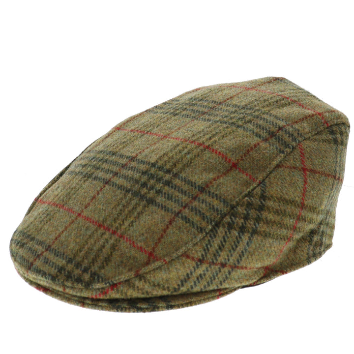 Dents Fonthill Wool Check Flat Cap - Sage