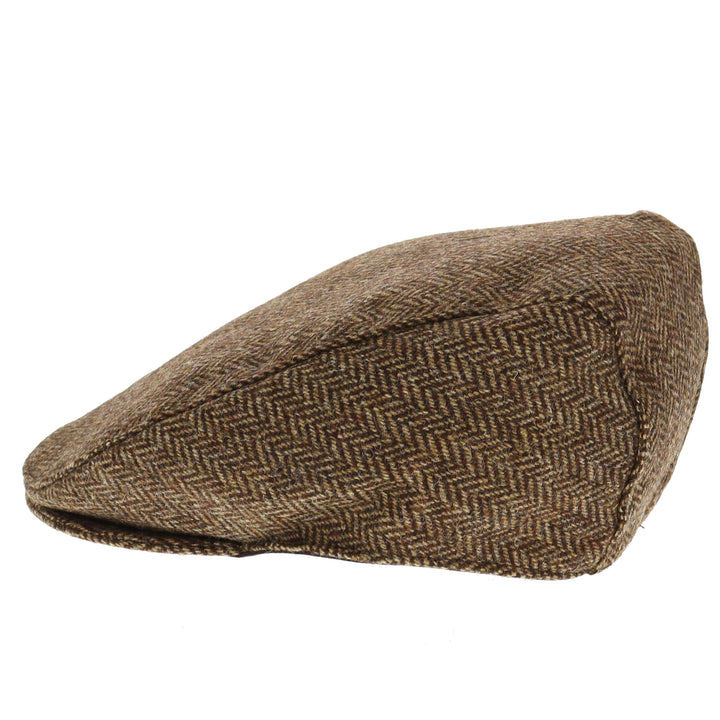 Dents Wool Herringbone Flat Cap - Chocolate