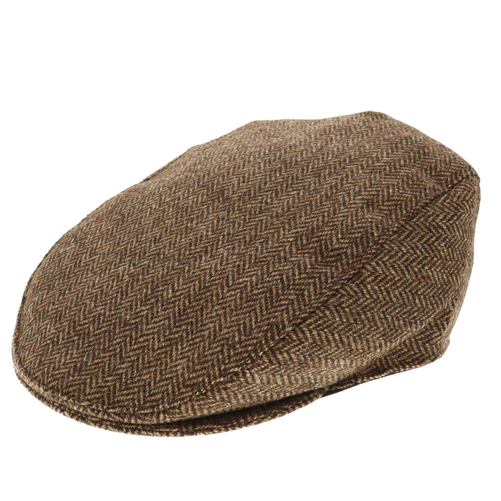 Dents Wool Herringbone Flat Cap - Chocolate