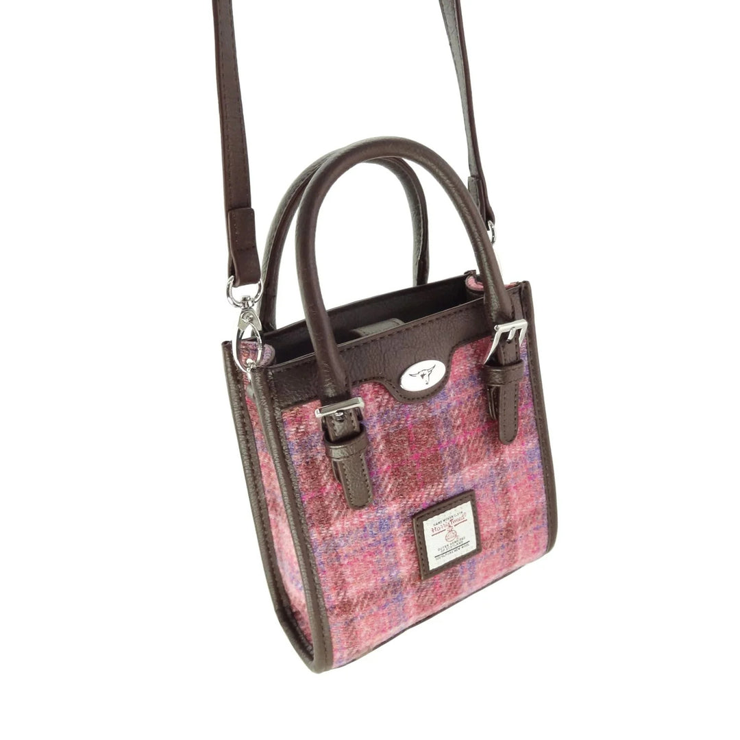 Glen Appin Harris Tweed Keltie Tall Mini Tote Bag in Pink Check