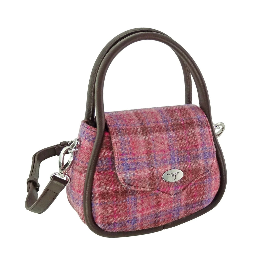 Glen Appin Harris Tweed Buchan Rounded Mini Bag Pink Check