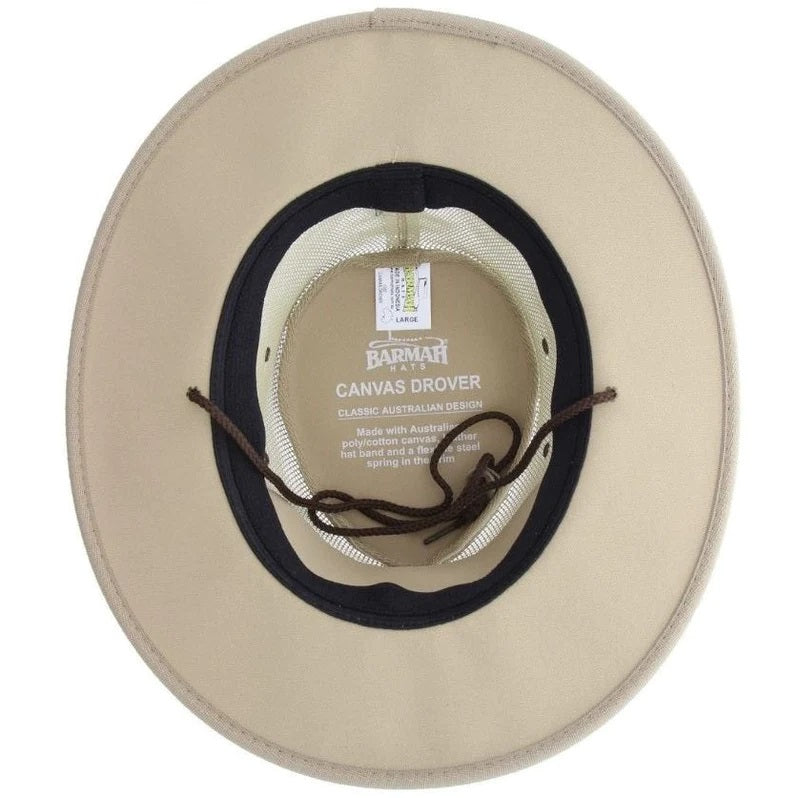 Barmah Canvas Drover Airflow Hat In Beige