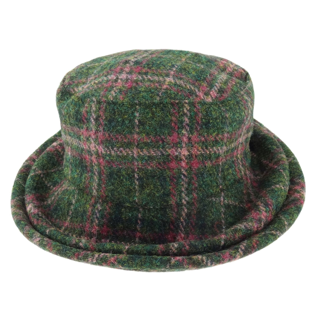Glen Appin Women's Harris Tweed Cloche Hat Green/Plum Check