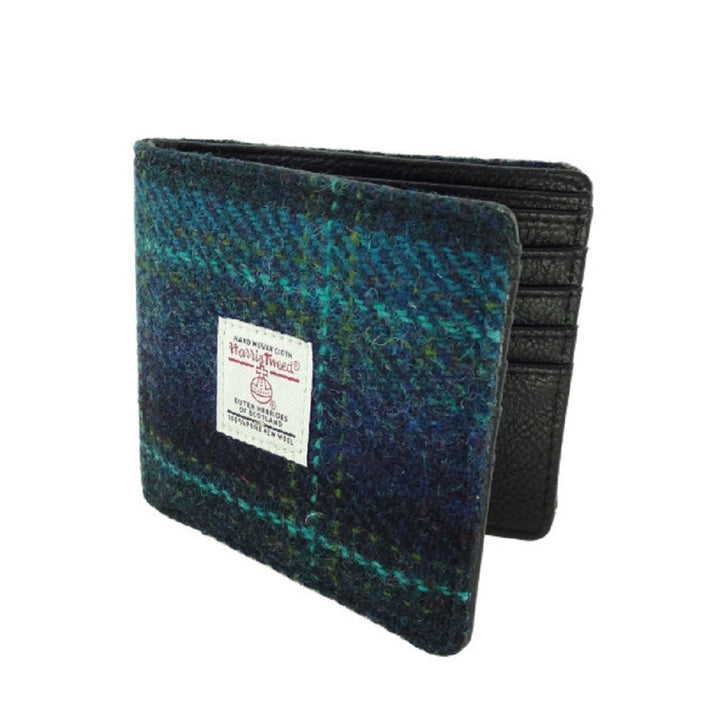 Glen Appin Harris Tweed Bi-fold Wallet Blue Turquoise Check