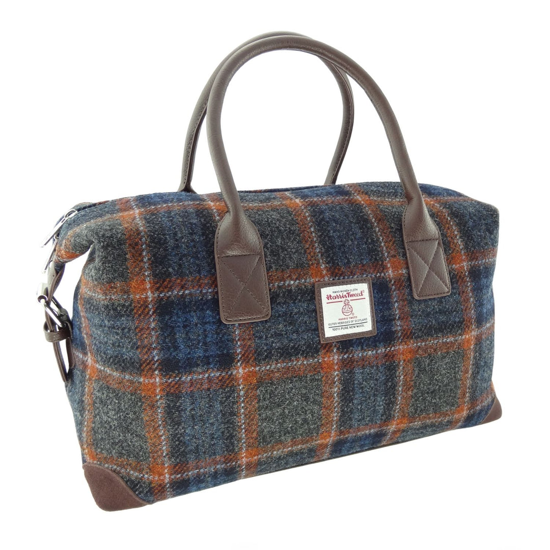 Glen Appin Harris Tweed Esk Travel Overnight Bag Grey Rust Check