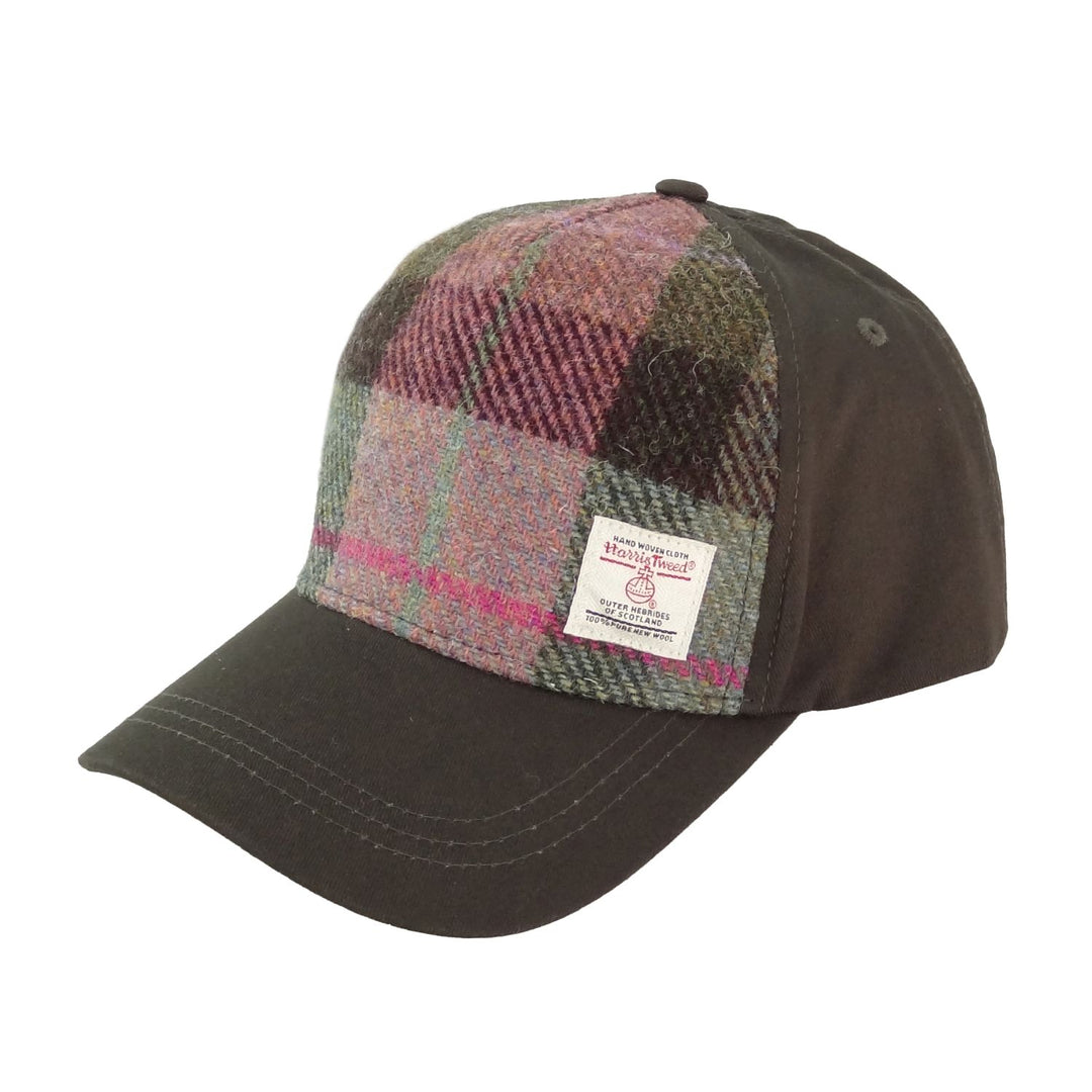 Glen Appin Harris Tweed Front Baseball Cap Green & Pink Tartan