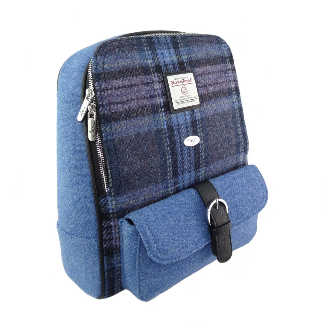 Glen Appin Harris Tweed Naver Backpack Blue & Purple Tartan