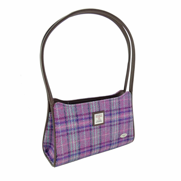 Glen Appin Harris Tweed Fiddich Shoulder Handbag Purple & Mint Check