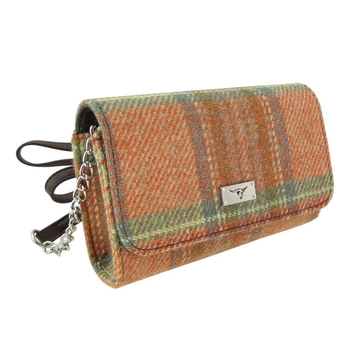 Glen Appin Harris Tweed Strathy Wallet Shoulder Bag Pale Orange Stewart Tartan