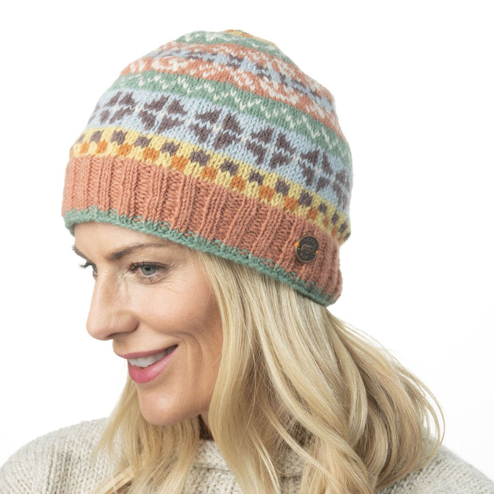 Fair Isle Beanie Hat - Coral