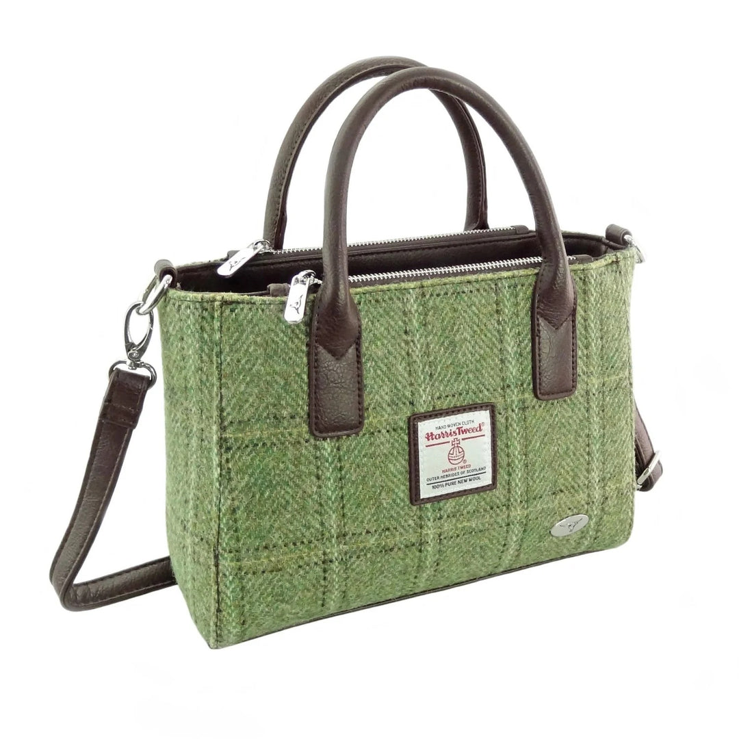 Glen Appin Harris Tweed Brora Tote Handbag Green Herringbone