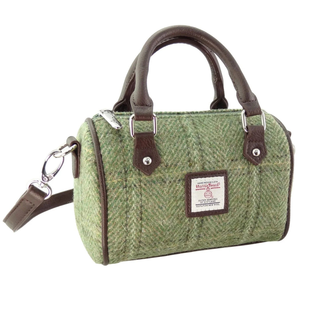 Glen Appin Harris Tweed Kilbride Mini Bowling Bag Green Herringbone