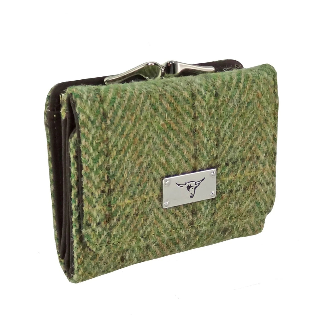 Glen Appin Harris Tweed Unst Small Clasp Purse Green Herringbone