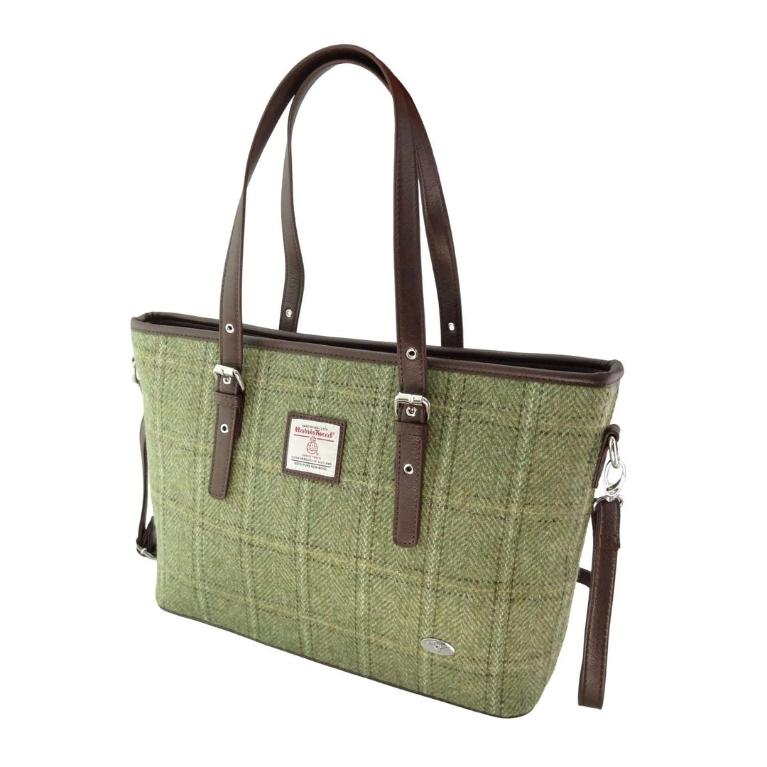 Glen Appin Harris Tweed Classic Spey Tote Handbag Green Herringbone