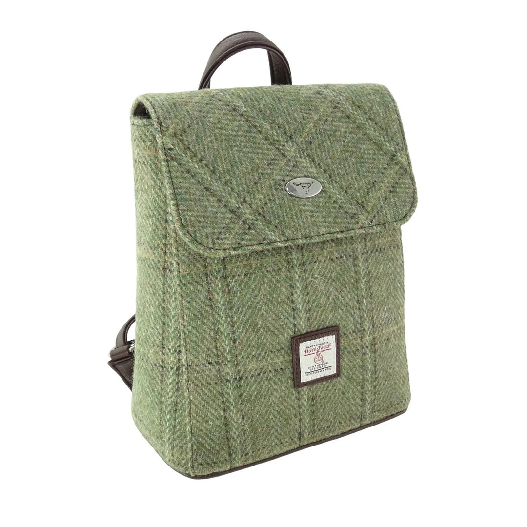 Glen Appin Harris Tweed Tummel Backpack Green Herringbone