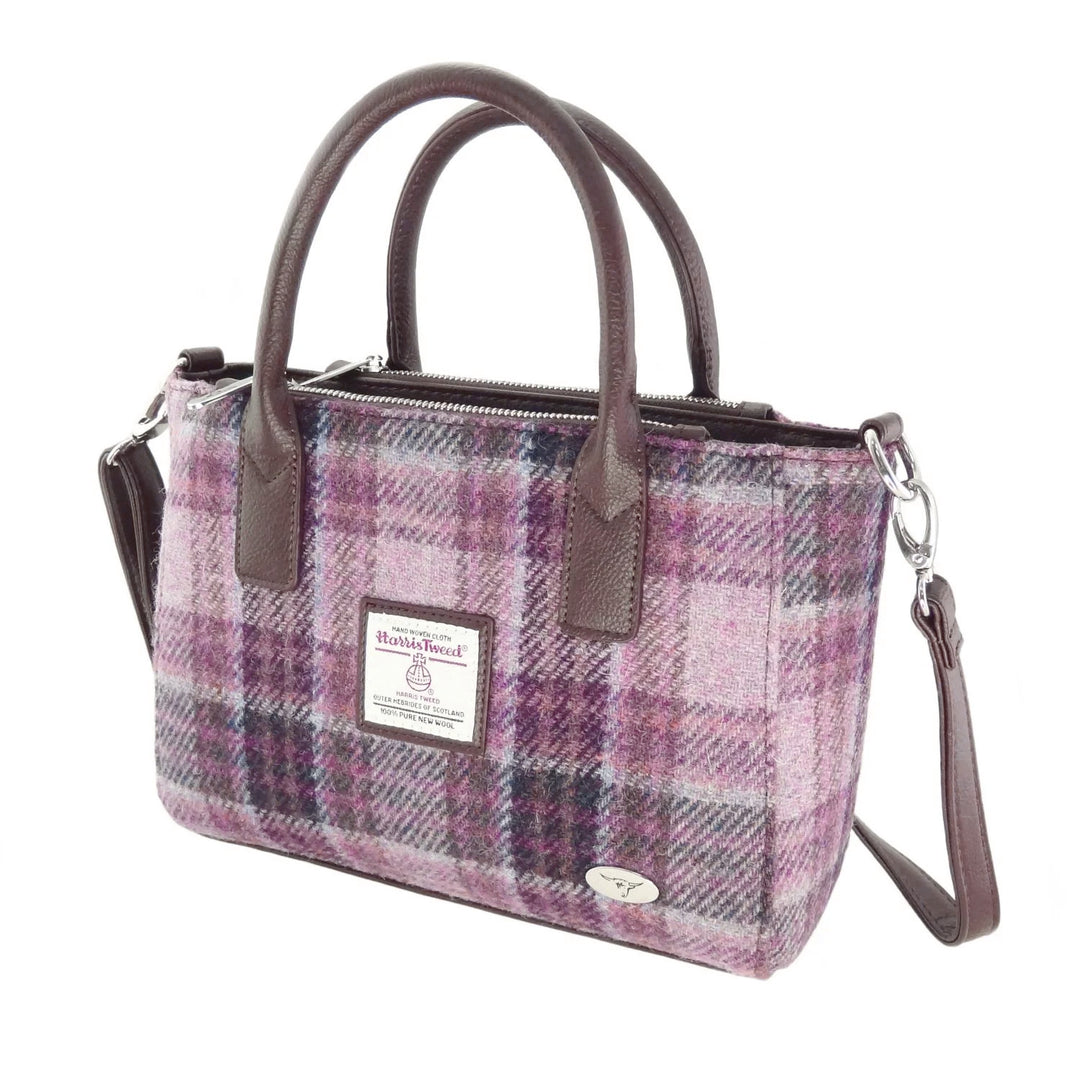 Glen Appin Harris Tweed Brora Tote Handbag Pink & Purple Check