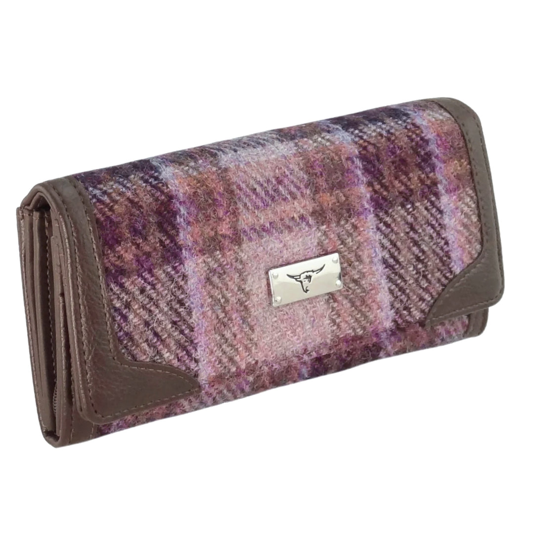 Glen Appin Harris Tweed Ladies Bute Fold Over Purse Pink & Purple Check