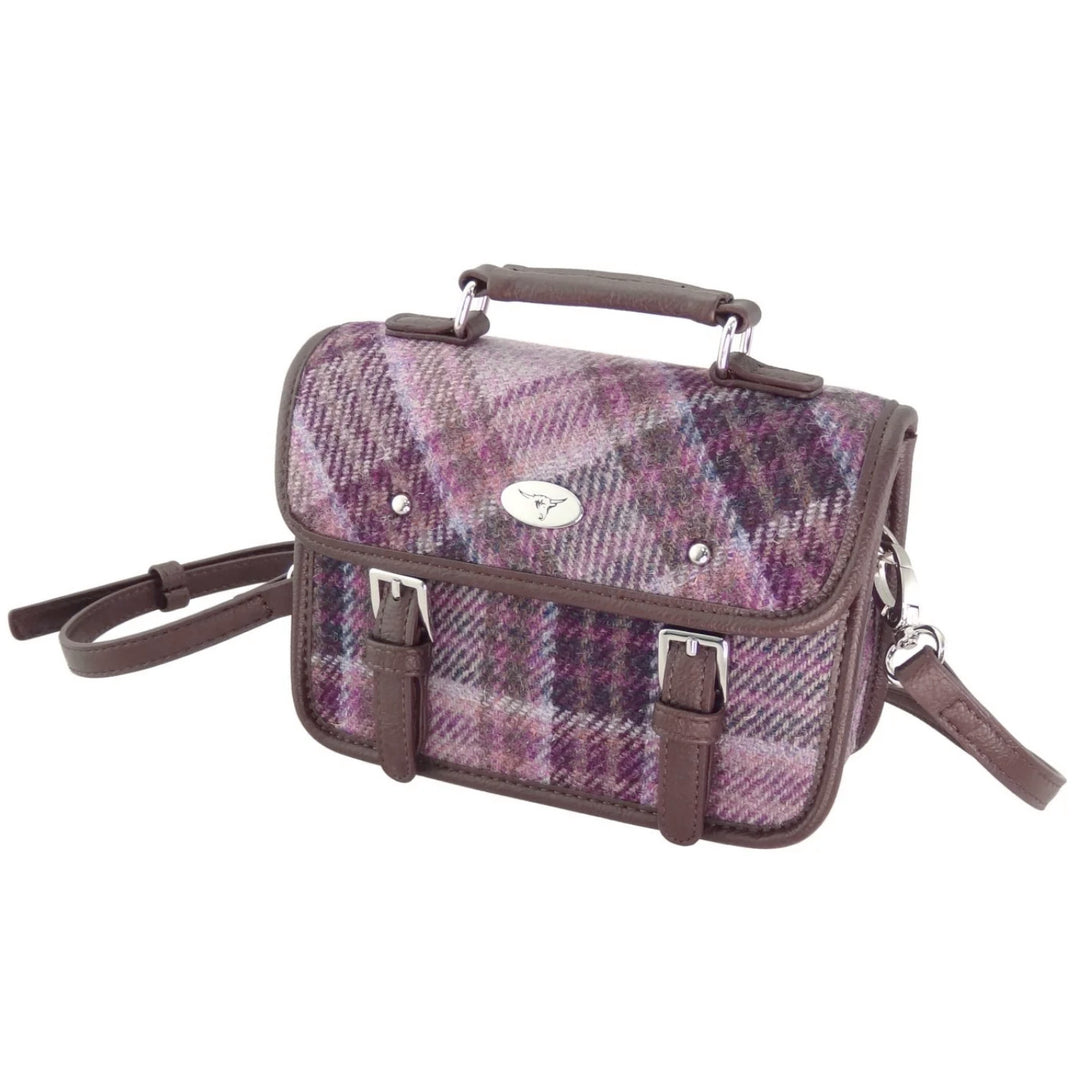 Glen Appin Harris Tweed Bervie Mini Satchel Bag Pink & Purple Check
