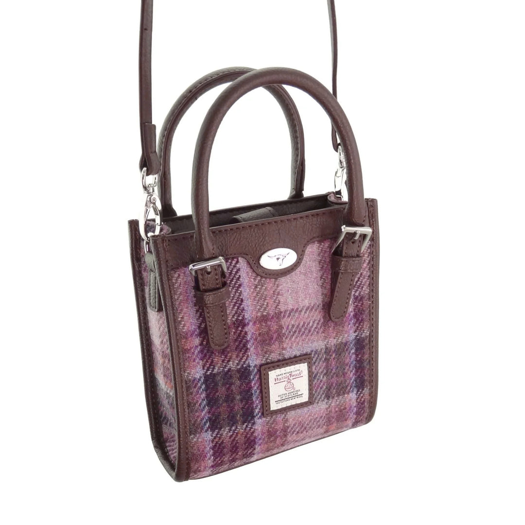 Glen Appin Harris Tweed Keltie Tall Mini Tote Bag in Pink & Purple Check