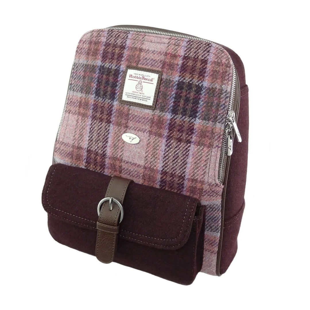 Glen Appin Harris Tweed Naver Backpack Pink & Purple Check