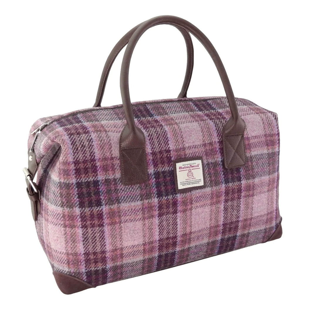 Glen Appin Harris Tweed Esk Travel Overnight Bag Pink & Purple Check