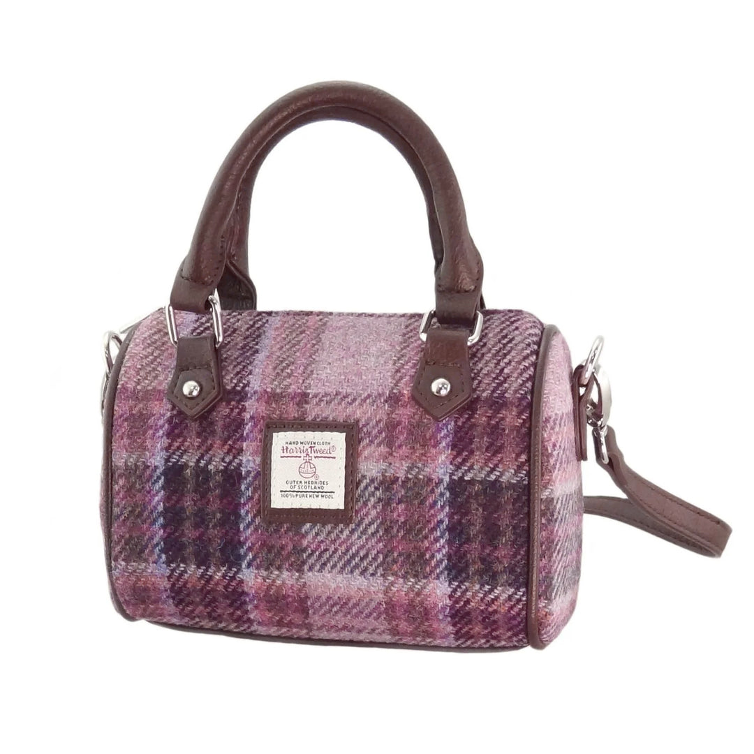 Glen Appin Harris Tweed Kilbride Mini Bowling Bag Pink & Purple Check