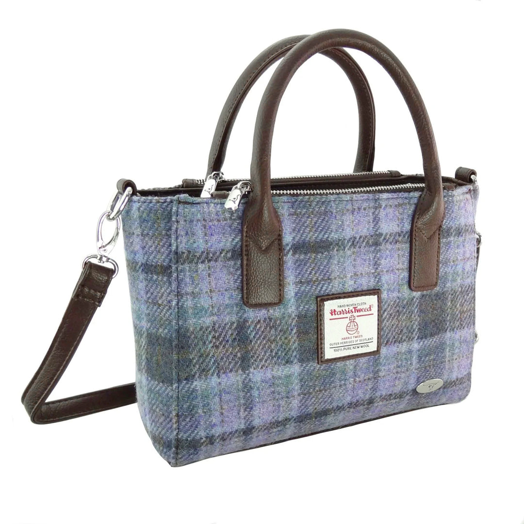 Glen Appin Harris Tweed Brora Tote Handbag Soft Purple Tartan