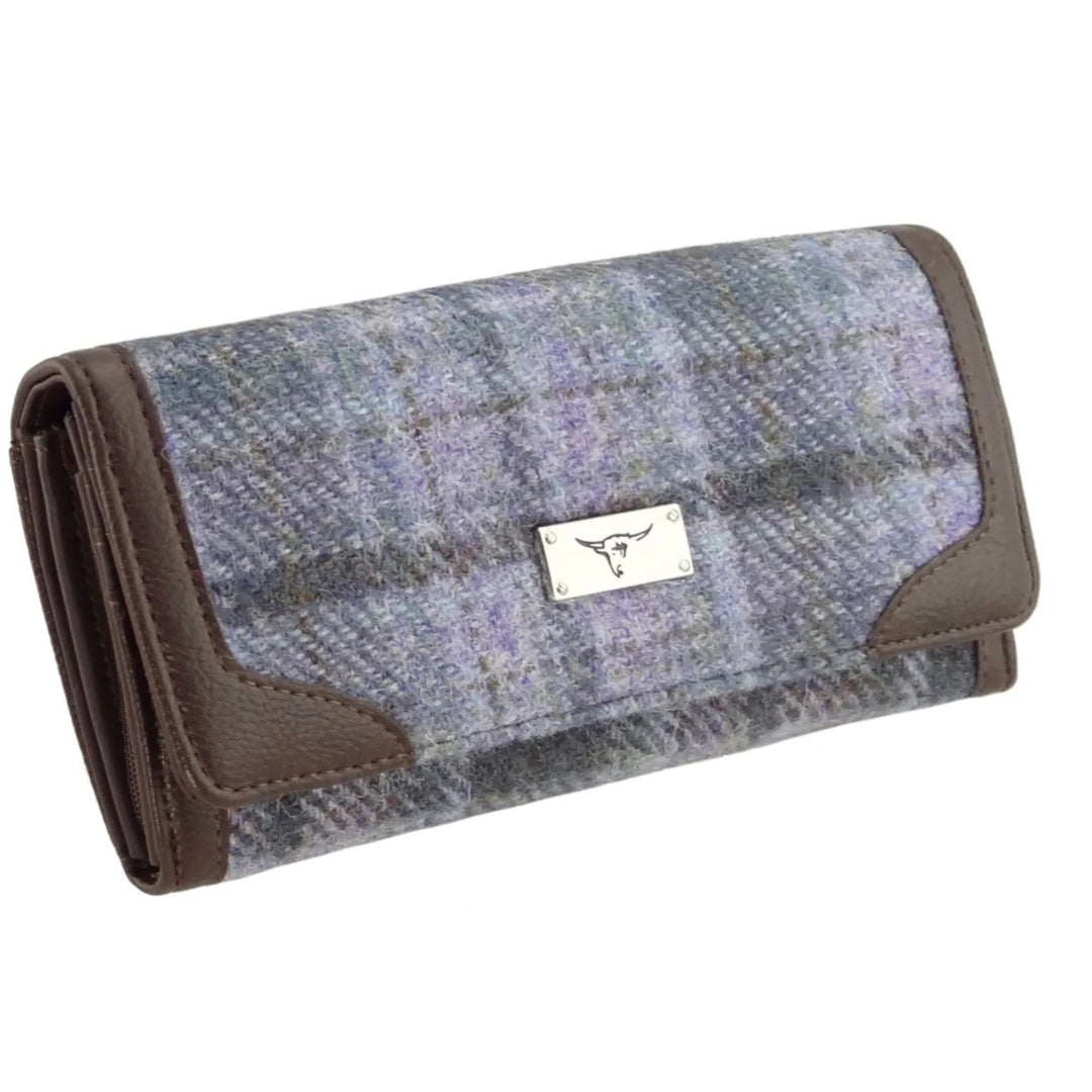 Glen Appin Harris Tweed Ladies Bute Fold Over Purse Soft Purple Tartan
