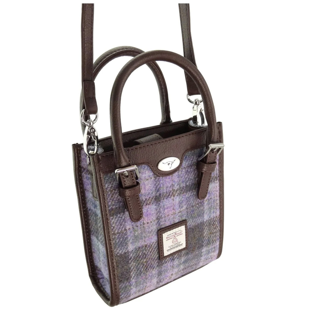 Glen Appin Harris Tweed Keltie Tall Mini Tote Bag in Soft Purple Tartan