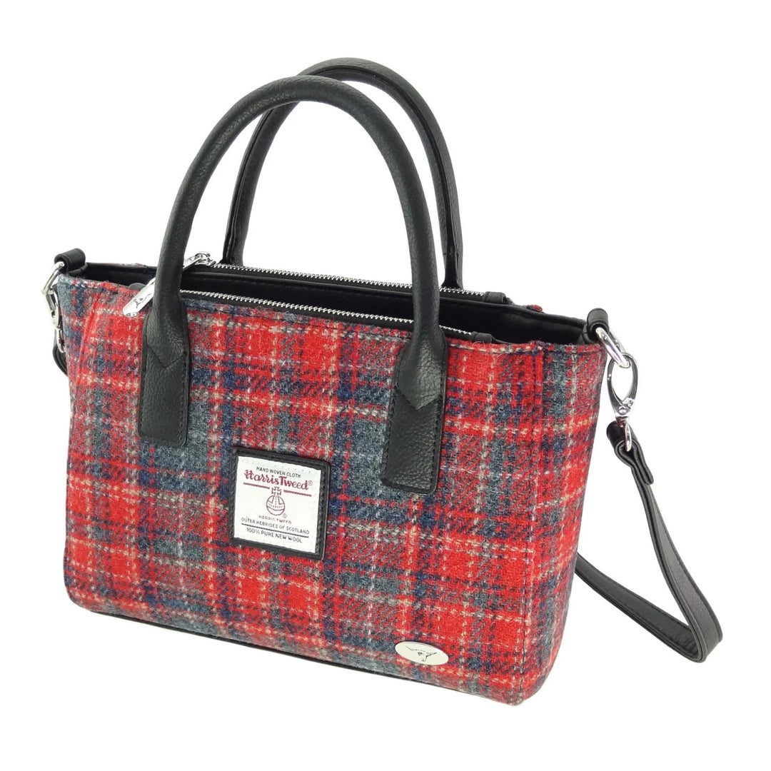 Glen Appin Harris Tweed Brora Tote Handbag Red & Grey Tartan