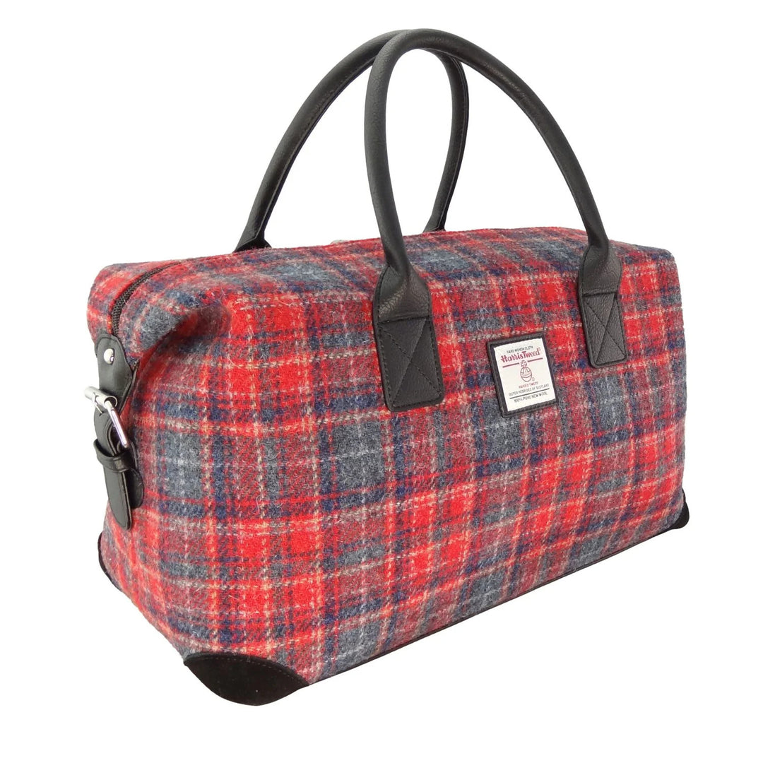 Glen Appin Harris Tweed Esk Travel Overnight Bag Red & Grey Tartan