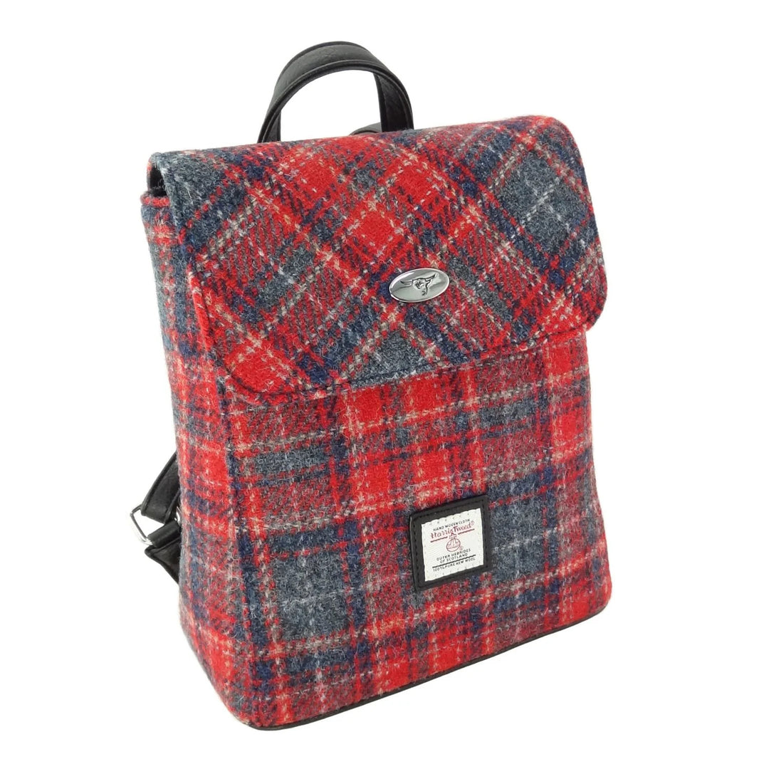 Glen Appin Harris Tweed Tummel Backpack Red & Grey Tartan