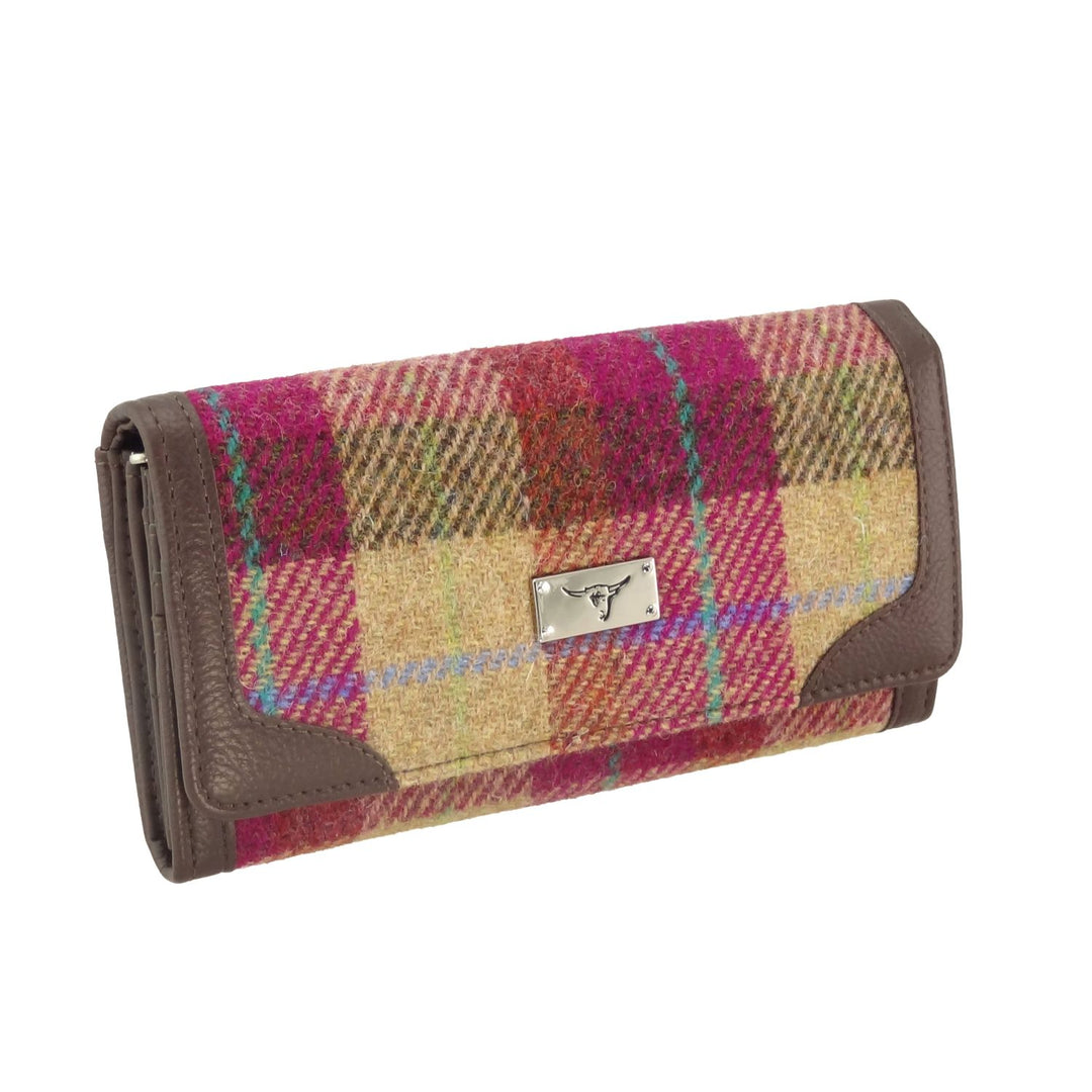 Glen Appin Harris Tweed Ladies Bute Fold Over Purse Burgundy & Sand Tartan