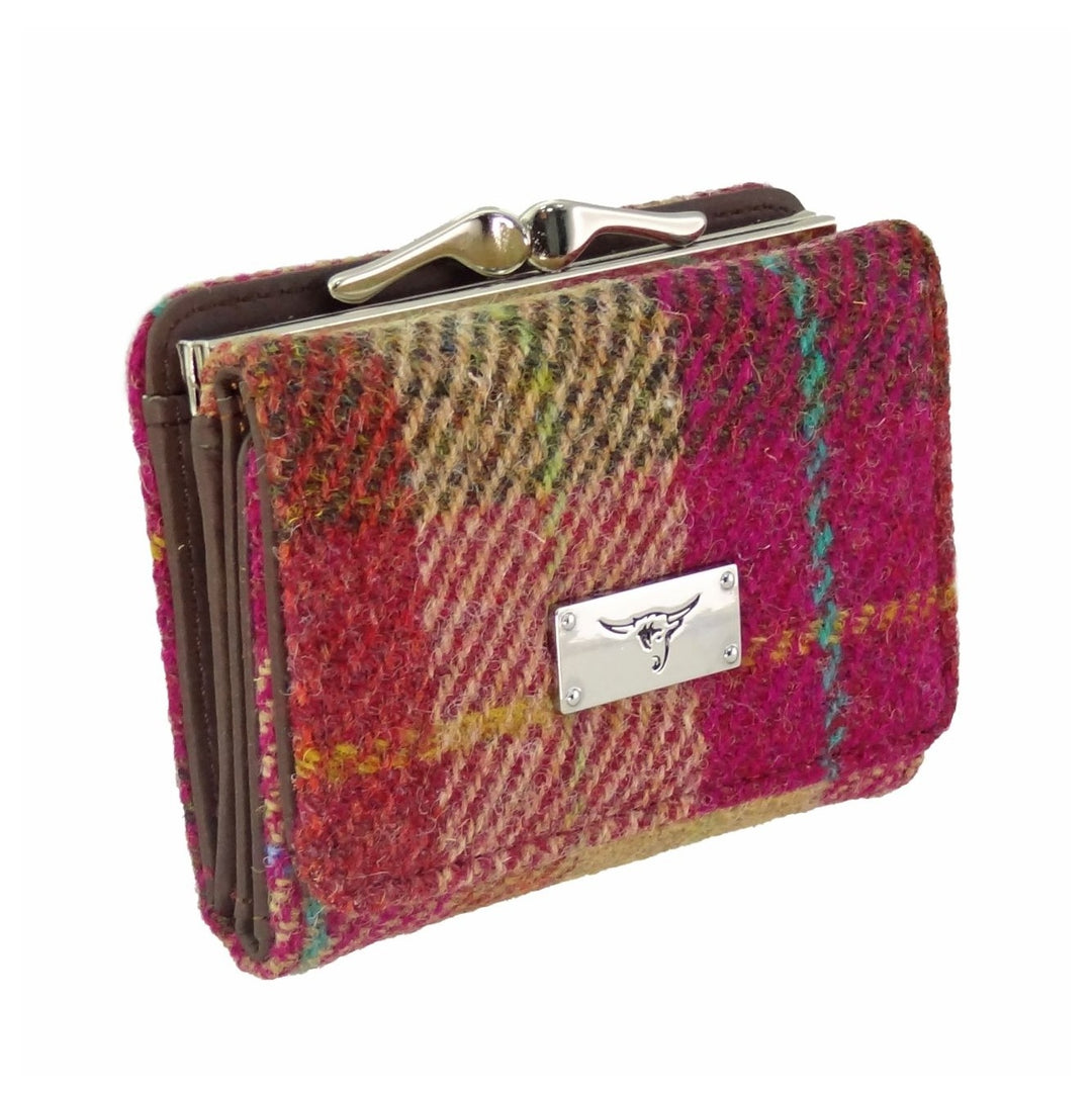 Glen Appin Harris Tweed Unst Small Clasp Purse Burgundy & Sand Tartan