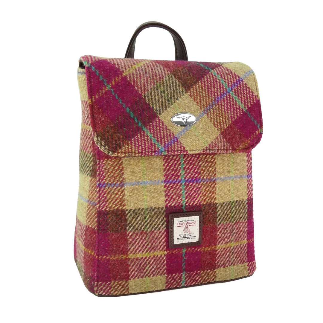 Glen Appin Harris Tweed Tummel Backpack Burgundy & Sand Tartan